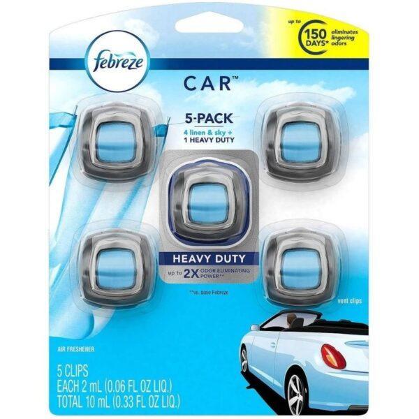 Febreze Car Air Freshener, Set of 5 Clips, Linen & Skyup to 150 Days (Packaging May Vary)