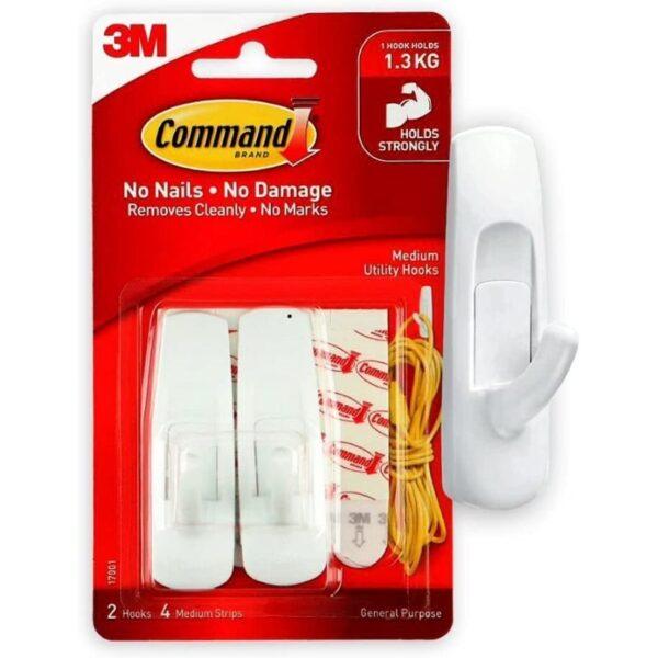 Command Medium Utility Hooks, White, 2-Hooks, 4-Strips, Organize Damage-Free